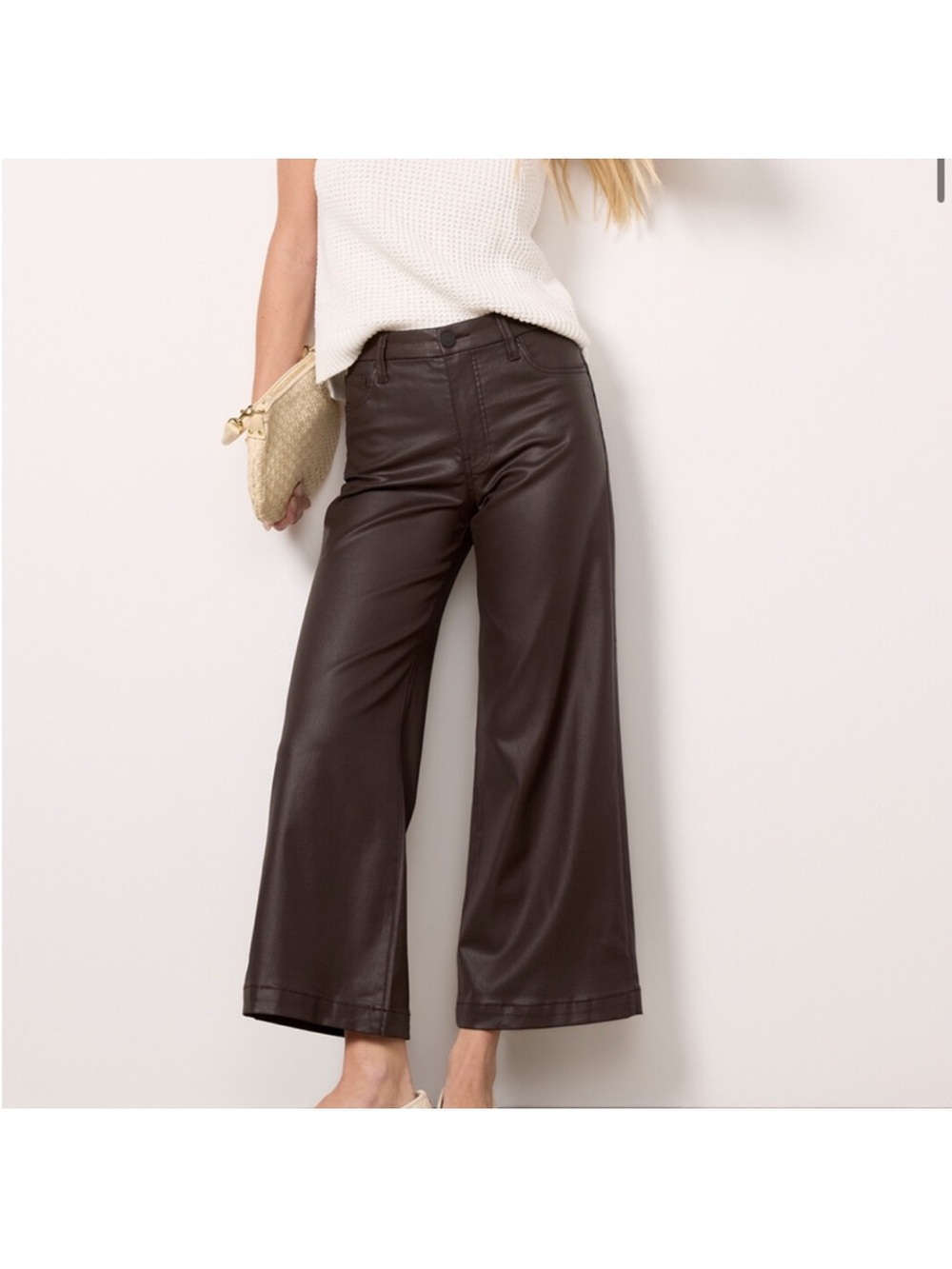 New Kut from the Kloth Meg Coated High Rise Fab Ab Wide Leg brown 14 - Picture 1 of 13